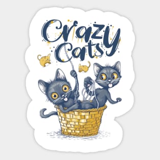 Cats playing with balls of yarn Funny T-shirt 2-04 Sticker